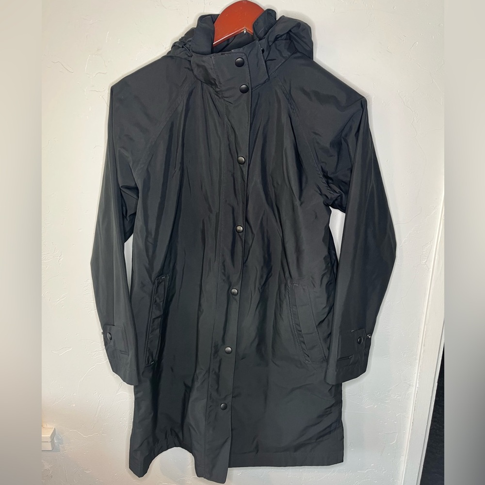 L.L. Bean Women's Black Longline‎ Hooded Rain Jacket